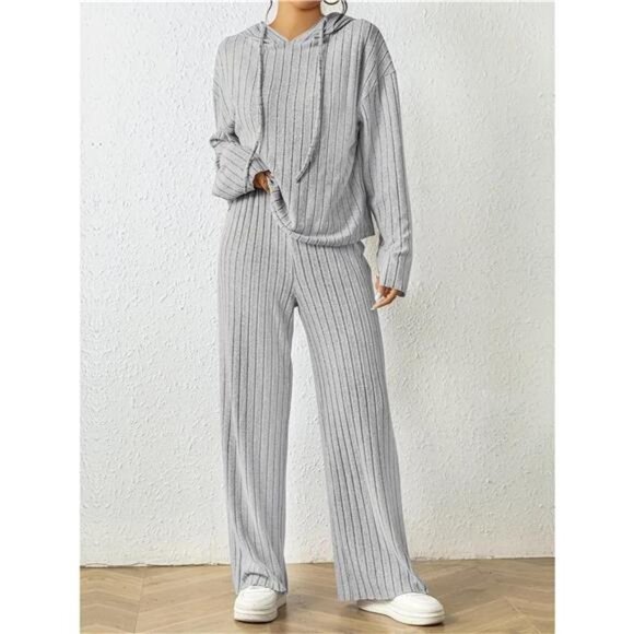 Ribbed Drawstring Hoodie and Pants Set - Picture 1 of 16